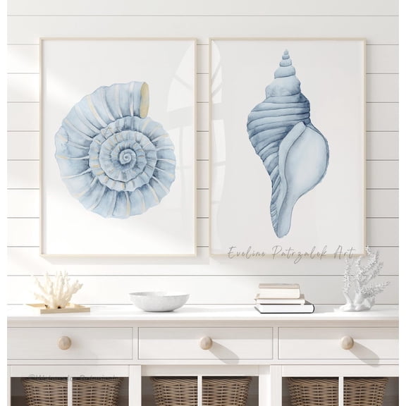 Abstract Minimalist Shell Ammonite Conch Coastal Beach Decor Set 2 Unframed Paper Print 8x12
