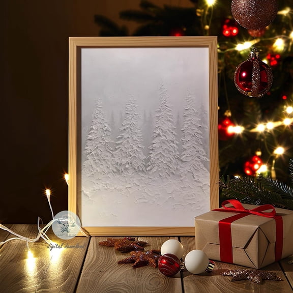Abstract Minimalist Snow-Covered Pine Trees Art Print, Winter Landscape Wall Decor, Winter Wonderland Art, Wall Art, Modern Wall Decor, 12x18 UNFRAMED