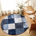 Abstract Minimalist Splicing Plaid Round Rug 3ft Watercolor Blue White ...