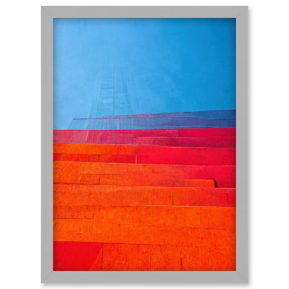 Abstract Minimalist Steps Painting Blue Purple Pink Orange Red Artwork Framed Wall Art Print A4