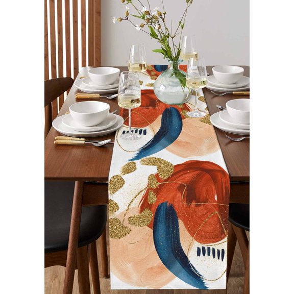 Abstract Minimalist Theme Table Runner 13x36in Non-Slip Cotton Linen Table Runners, Modern Nordic Style Dresser Scarves TableRunner for Dinner Kitchen Dining Wedding Party