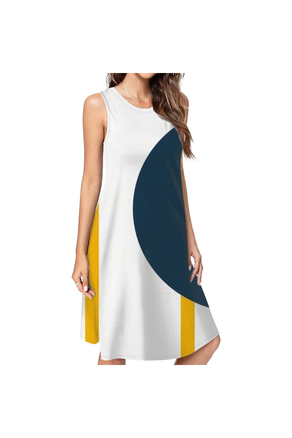 Abstract Minimalist Yellow Blue Art Dress Loose Women'S Dress Beach Dresses With Pockets Dresses For Womens