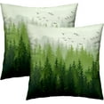 thumbnail image 1 of Abstract Misty Forest Pillow Covers 2 PCS, Green Nature Pine Tree Mountain Decorative Throw Pillowcases Soft Couch Cushion Cover for Living Room Indoor Outdoor Home Decor 18"x18", 1 of 4