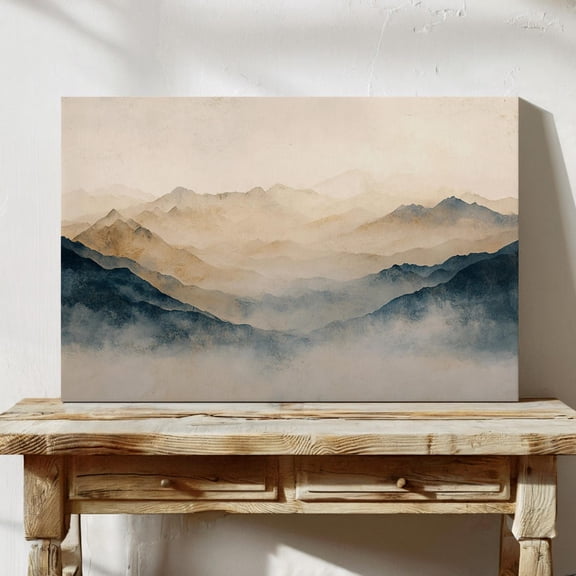 Abstract Misty Mountain Landscape - Neutral Tones Wall Art - Modern Nature-Inspired Decor For Serene Spaces Wall Art, Modern Wall Decor, 12x18 UNFRAMED