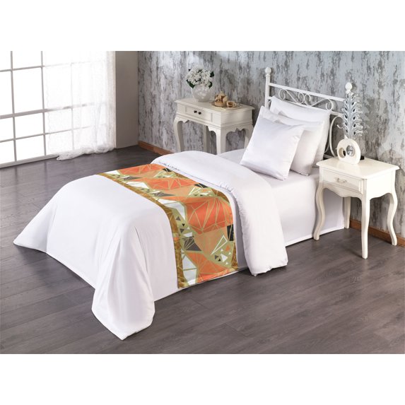 Abstract Modern Art Bed Runner, Geometric Design Triangle and Trapezoid Pattern Print, Decorative Accent Bedding Scarf for Hotels Homes & Guest Rooms, Twin, Burnt Sienna Cocoa and White, by Ambesonne