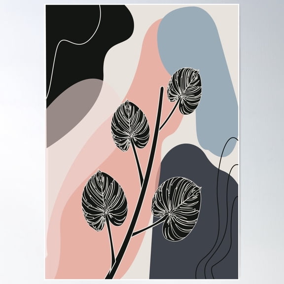 Abstract Modern Art Black Leaf Branch With Colored Background, Cute Creative Artwork Poster Wall Art, Modern Wall Decor For Living Room Bedroom, 8x12 UNFRAMED