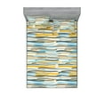 thumbnail image 1 of Abstract Modern Art Fitted Sheet & Pillow Sham Set, Neutral Colors Boho Stripes Simple Design Geometric Print, Decorative Printed 3 Piece Bedding Decor, Calking, Orange Sky Blue Cream, by Ambesonne, 1 of 2