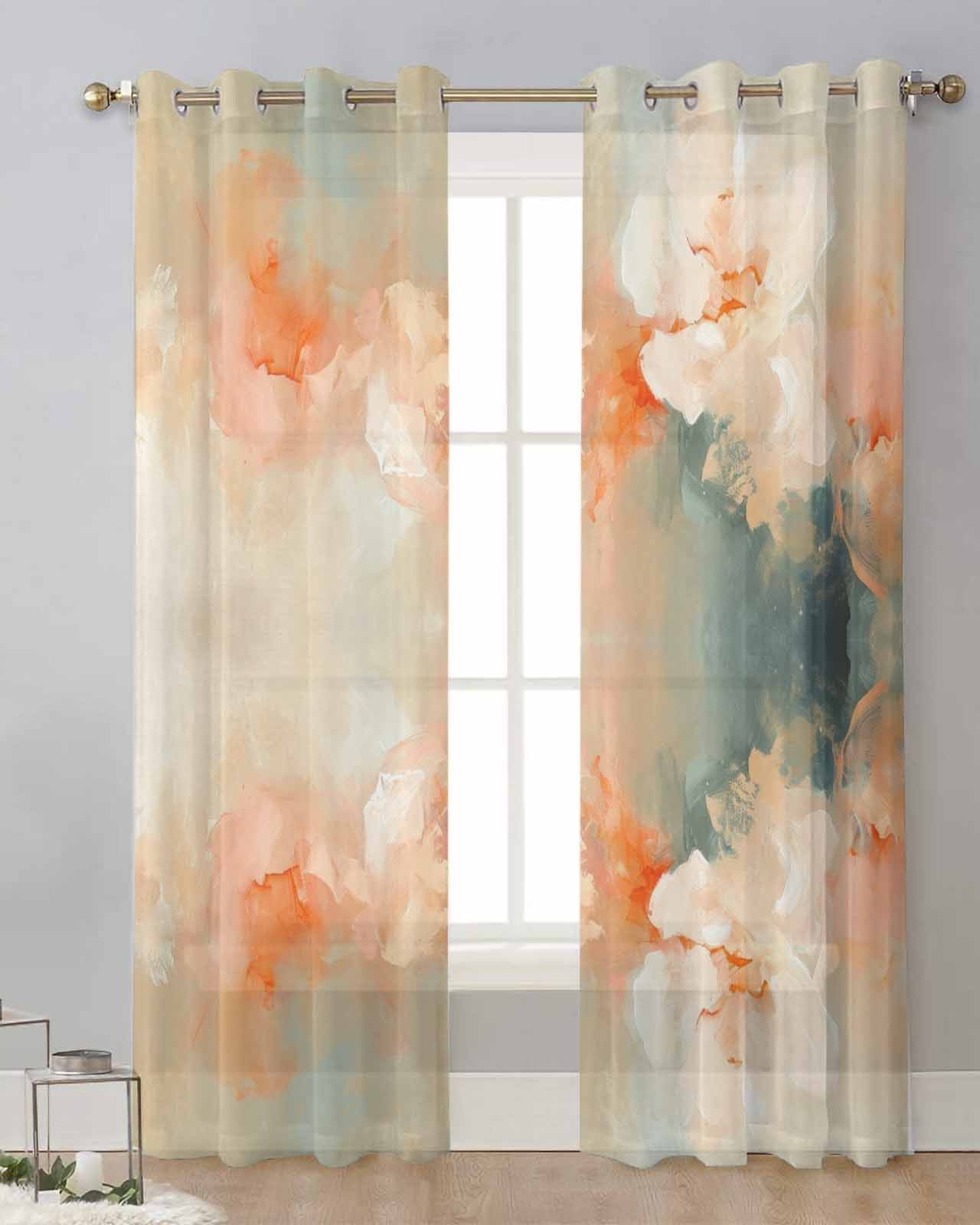 Abstract Modern Art Of Flower Oil Painting Modern Tulle Curtains Voile
