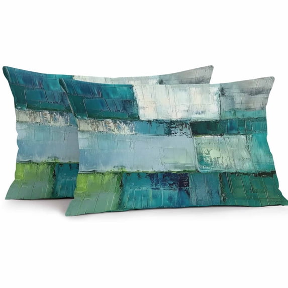 Abstract Modern Art Outdoor Pillow Covers Pack of 2 Watercolor Green Geometric Theme Waterproof Throw Pillow Covers Decorative Cushion Cases for Patio Garden Tent Balcony Couch 20x12 inch