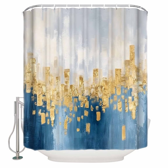 Abstract Modern Art Shower Curtain, 36" x 72", Blue Yellow Street Art Waterproof Bathroom Curtain Washable Shower Curtain Set with 12 Hooks