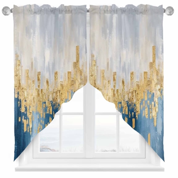 Abstract Modern Art Swag Valances for Windows 2 Pack Blue Yellow Street Art Swag Kitchen Curtains 36 Inches Long Rod Pocket Short Window Treatment for Kitchen Bathroom 36"x36"