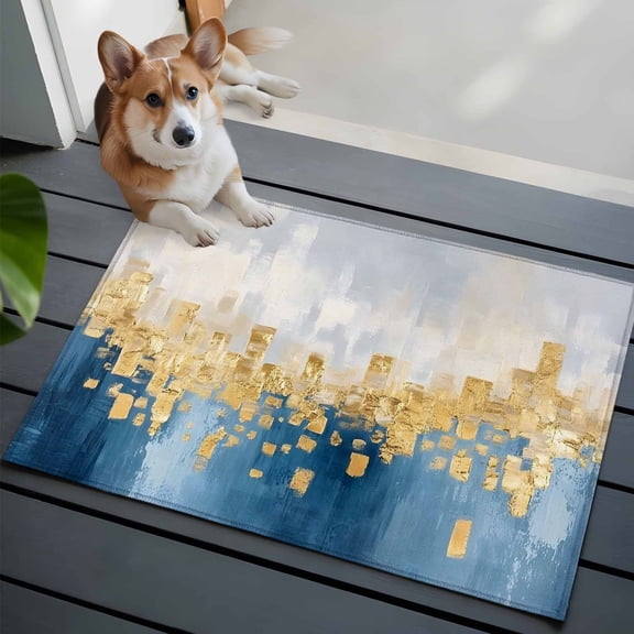 Abstract Modern Art Washable Area Rug 2x3 111 Blue Yellow Street Art Low-Profile Area Rugs with Non Slip Backing Indoor Floor Carpet for Entrance Living Room Bedroom Home Office