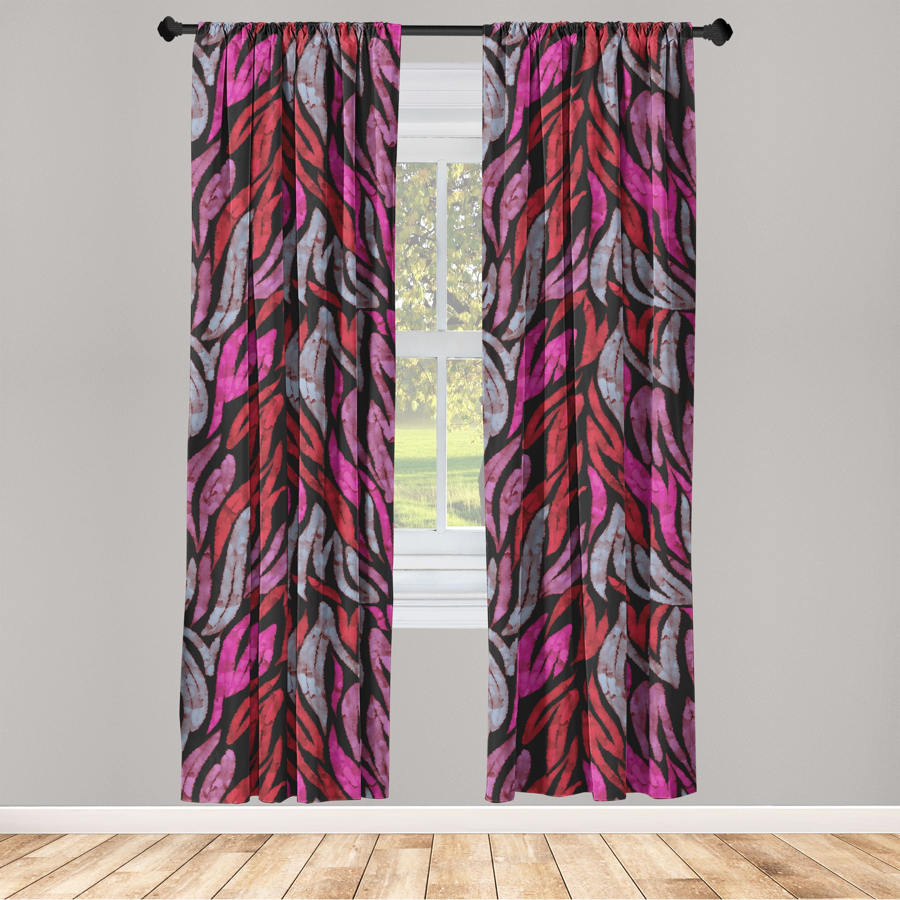Abstract Modern Art Window Curtains, Watercolor Leafy Pattern with ...