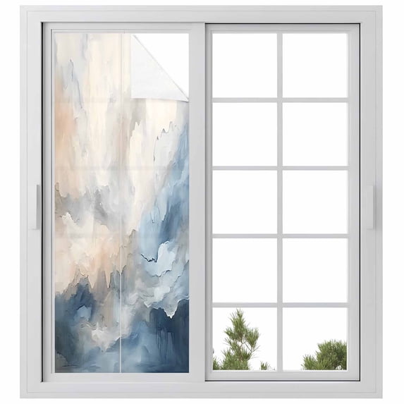 Abstract Modern Art Window Privacy Film Watercolor Blue Graffiti Art Decorative Glass Window Film UV Blocking Static Cling Non-Adhesive Sticker Covering for Home Door 29.5 x 78.7 inches