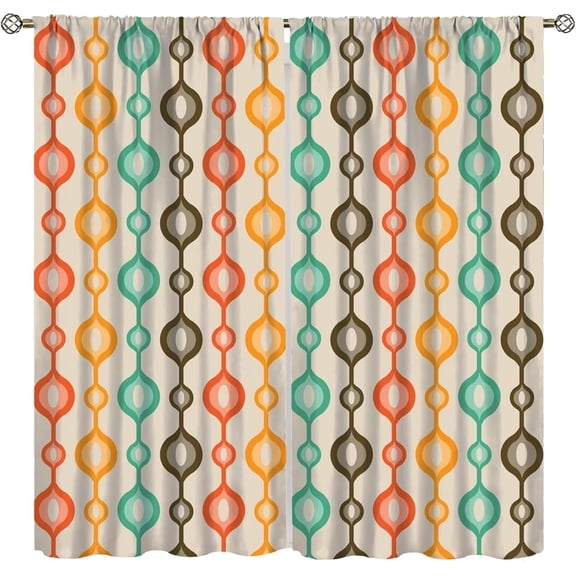 Abstract Modern Curtains,Mid Century Abstract Geometric Pattern Rod Window Drapes for Living Room Bedroom Kitchen Bathroom Home Set 2 Panels,63x63 Inches