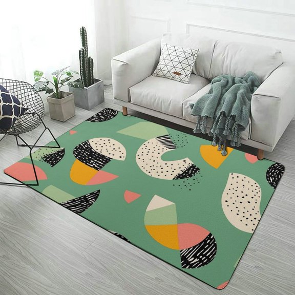Abstract Modern Green Pattern Soft Comfy Area Rugs Carpet Suitable for Living Room Kitchen Bedroom Laundry Room Home Decorations