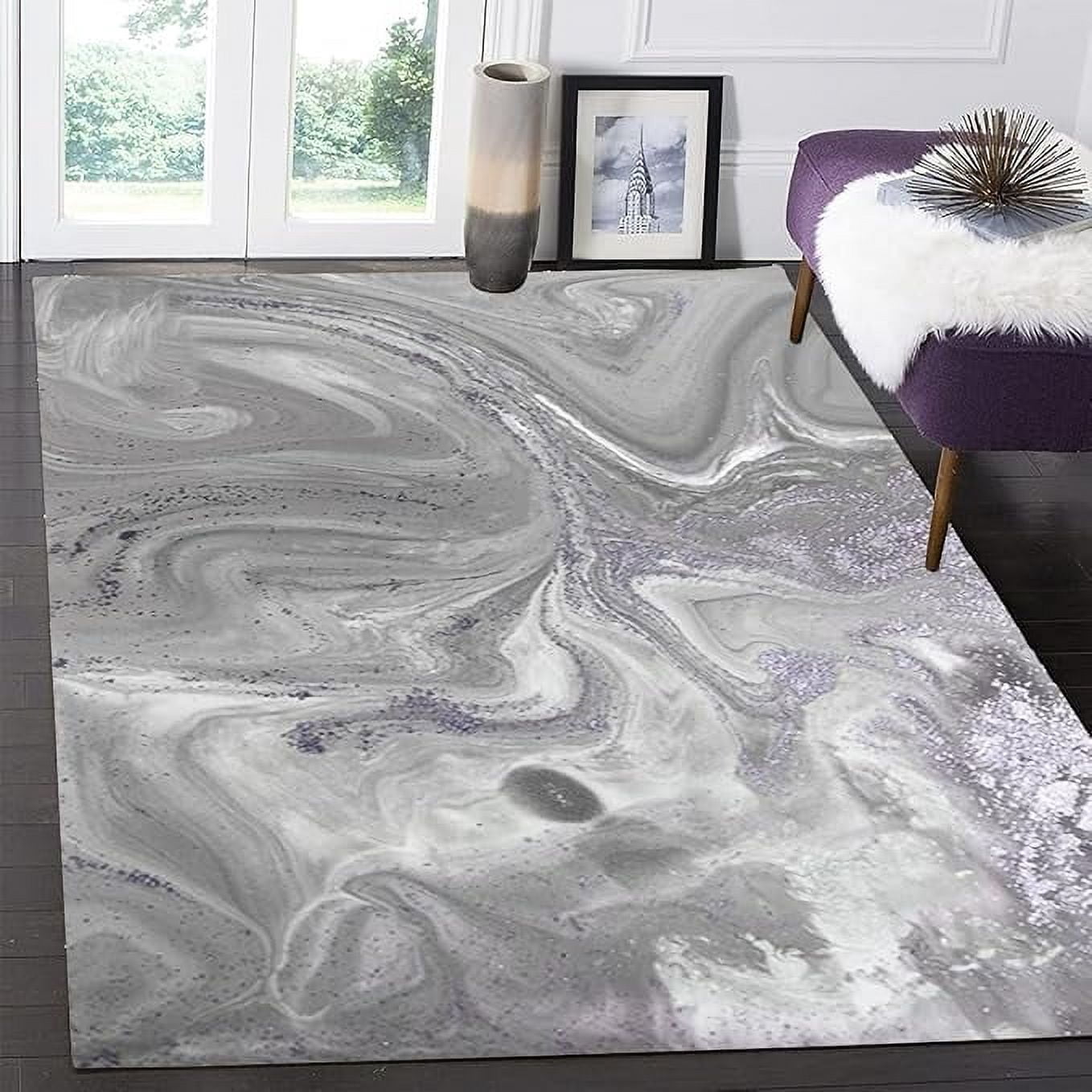 Abstract Modern Grey Marble Pattern Area Rug For Living Room Bedroom ...