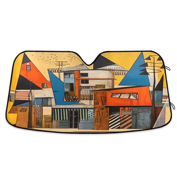 Abstract Modern House Car Windshield Sun Shade Foldable Car Front Window Visor Heat and UV Protection 53x23.5