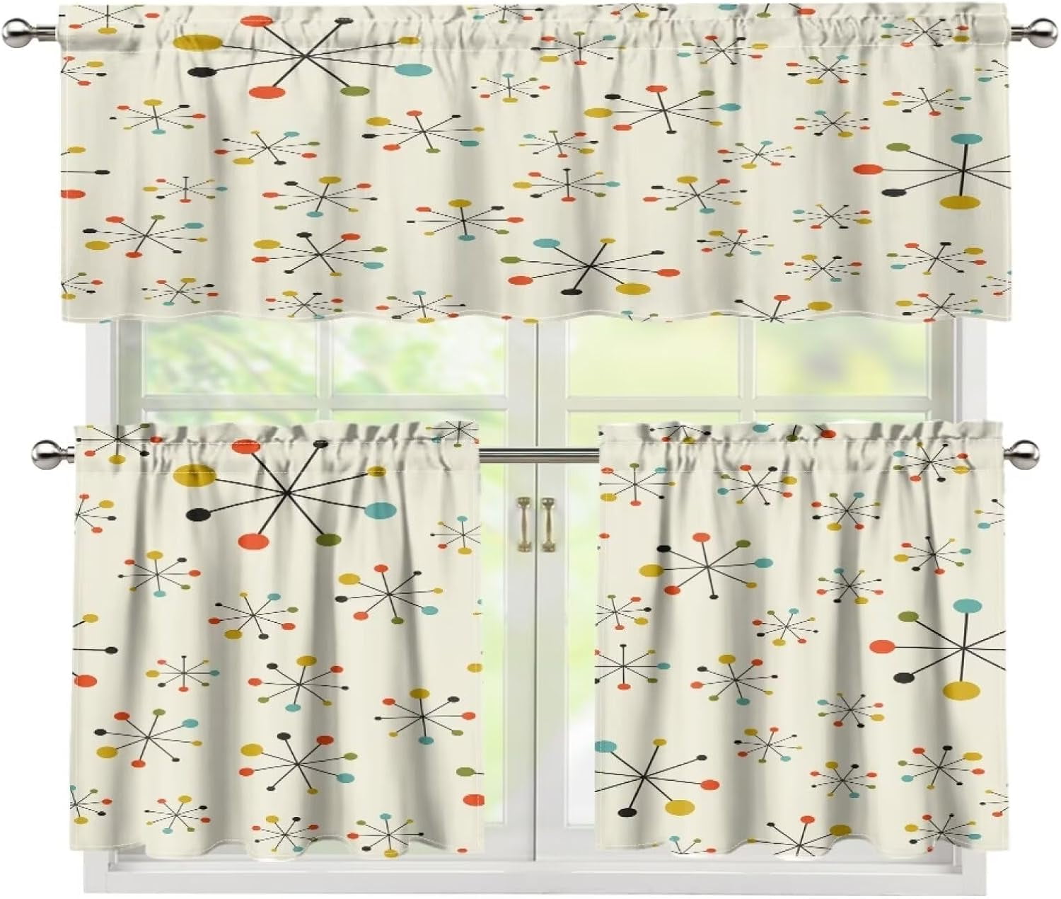 Abstract Modern Kitchen Curtain Mid Century Retro Colorful Stripe ...