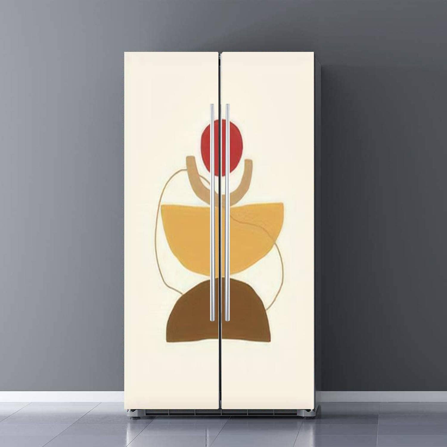 Abstract Modern Line Art Refrigerator Wrap Mid Century Boho Style