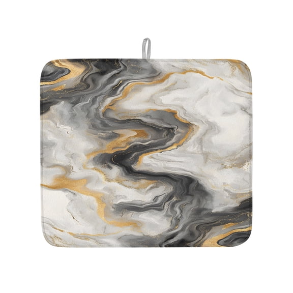 Abstract Modern Marble Agate Dish Drying Mats for Kitchen Counter,Absorbent Microfiber Dish Drainer Rack Mat White Gray Gold Stone Texture Drying Pad for Sinks,Utensils,Countertops,16x18in