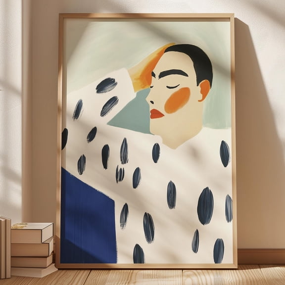 Abstract Modern Portrait Art, Minimalist Dotted Sweater Print, Bold Face Stylish Contemporary, Neutral Chic Artwork Wall Art, Modern Wall Decor, 8x12 UNFRAMED