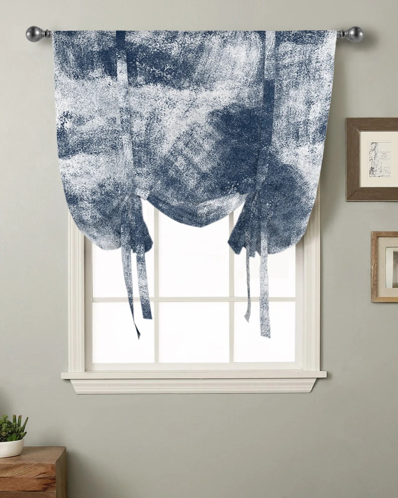 Abstract Modern Retro Texture Kitchen Short Window Curtain Rod Pocket