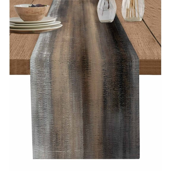 Abstract Modern Table Runner-Cotton Linen- 48 Inch Holiday Dresser Scarves, Neutral Textured Minimalist Brown Grunge Tablerunner for Kitchen Coffee/Dining Bedroom Living Room Dinner Scarf Décor 13x48