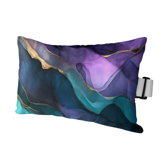 Abstract Modern Teal Purple Marble Outdoor Pillow for Chaise Lounge Chair,Natural Stone Texture Waterproof Headrest Lumbar Pillows with Insert&Elastic Strap for Patio Pool Garden Chairs Decor,1 Pack