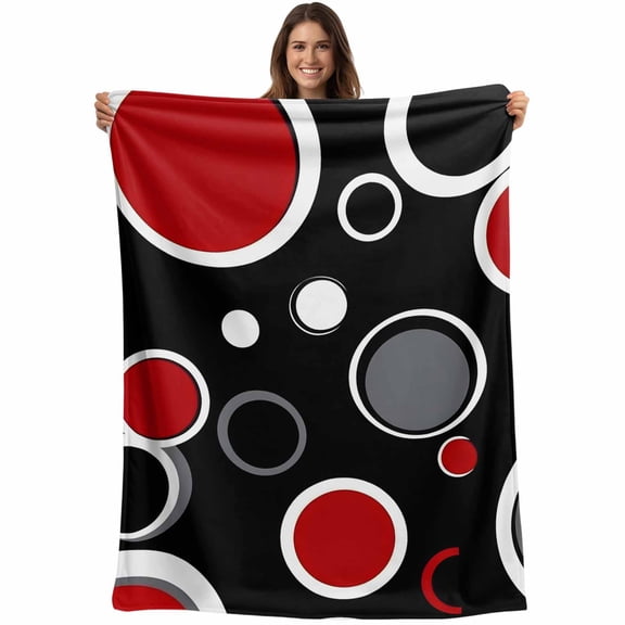 Abstract Modern Throw Blankets, Geometric Circle Soft Fleece Blanket Decorative for Home Sofa Couch Chair Living Bedroom, 30x40 Inches, Red Black White