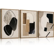 Abstract Modern Wall Art Decor Framed Neutral Painting Prints Artwork for Living Room Bedroom 16x24 Inch Set of 3
