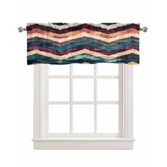 Abstract Modern Waves Kitchen Valances for Windows Farmhouse Linen Window Valance Curtain for Living Room Window Treatment Color Block Artwork Valance Rod Pocket Topper Drape, 54 x 18 Inch