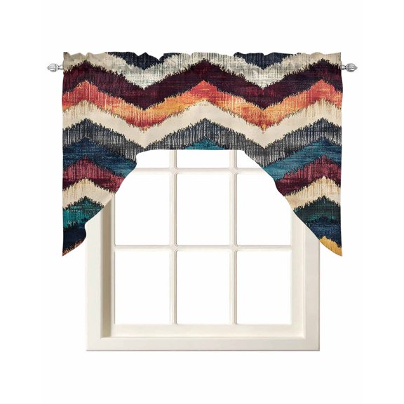 Abstract Modern Waves Swag Valances for Windows, Small Curtains Drapes, Color Block Artwork Kitchen Window Curtains Over Sink Rod Pocket Window Treatment Valance for Bedroom/Bathroom 56"x36"