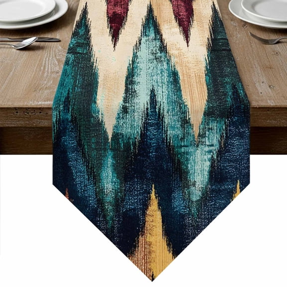 Abstract Modern Waves Table Runner Linen Burlap Table Runner 60 Inches Long Color Block Artwork Dresser Scarves for Kitchen Island Coffee Dining Room Party Wedding Banquet Holiday Decoration 13"x60"
