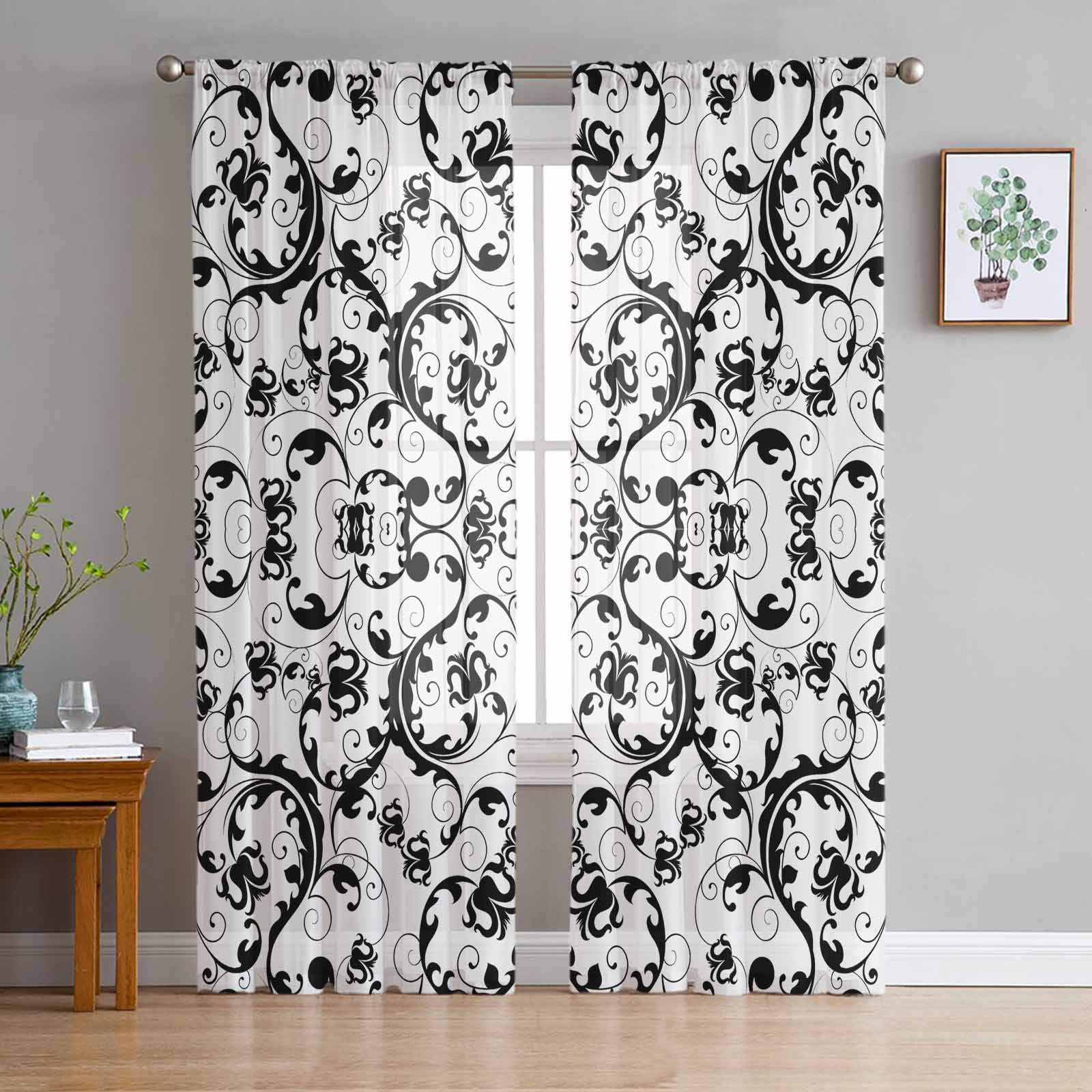 Abstract Modern White Pattern Sheer Curtains For Living Room Modern