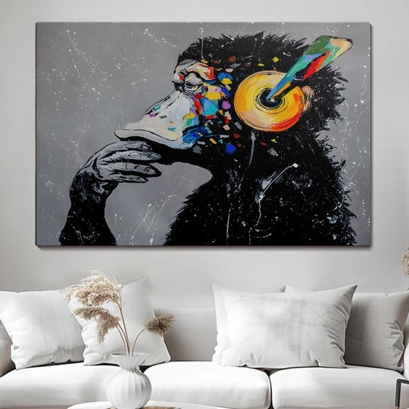 Abstract Monkey Poster Pop Art With Headphones Home Decor, 8x12 UNFRAMED