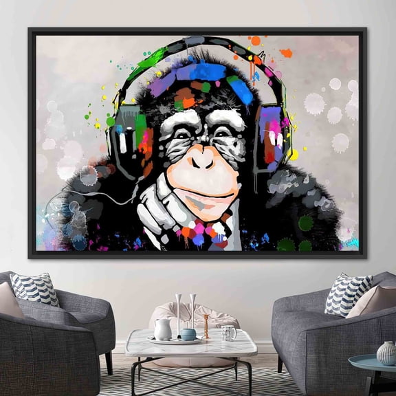 Abstract Monkey Wall Decor, Dj Monkey Art, Music Lover Monkey Canvas Art, Thinking Monkey Printed Canvas, Trendy Monkey Artwork, Canvas Wall Decor - Rolled Canvas