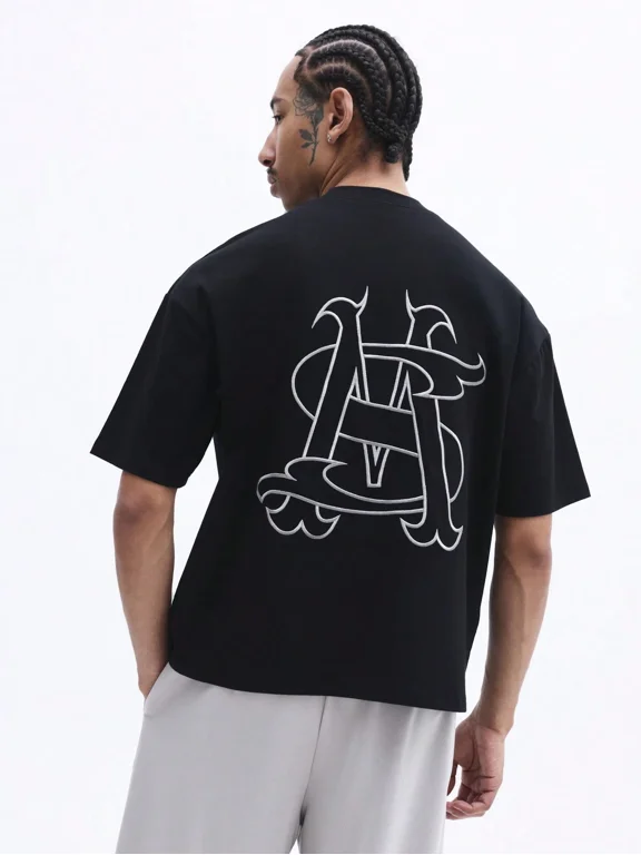 Abstract Monogram Logo Vintage Grunge Y2K Short Sleeves Crewneck Cotton Unisex Men's Women's Tee Shirt