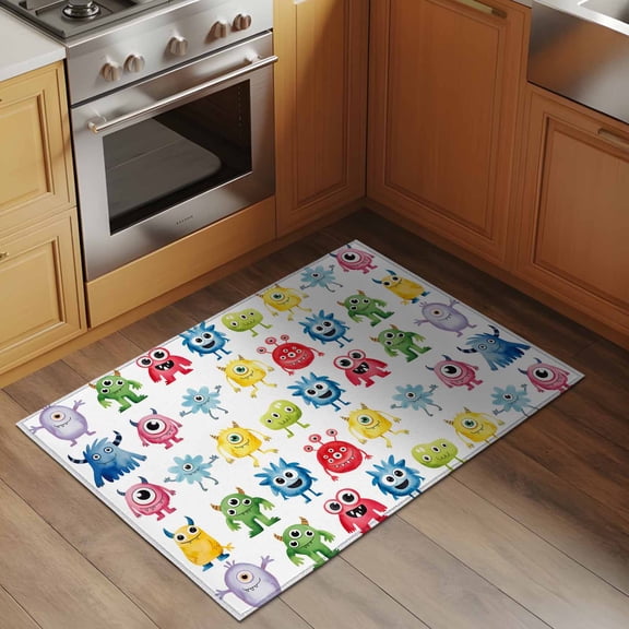 Abstract Monster 2x3 Rug for Entryway Front Door Kitchen Sink Area, Colorful Cartoon Funny Low Pile Washable Non Slip Rectangle Area Rug