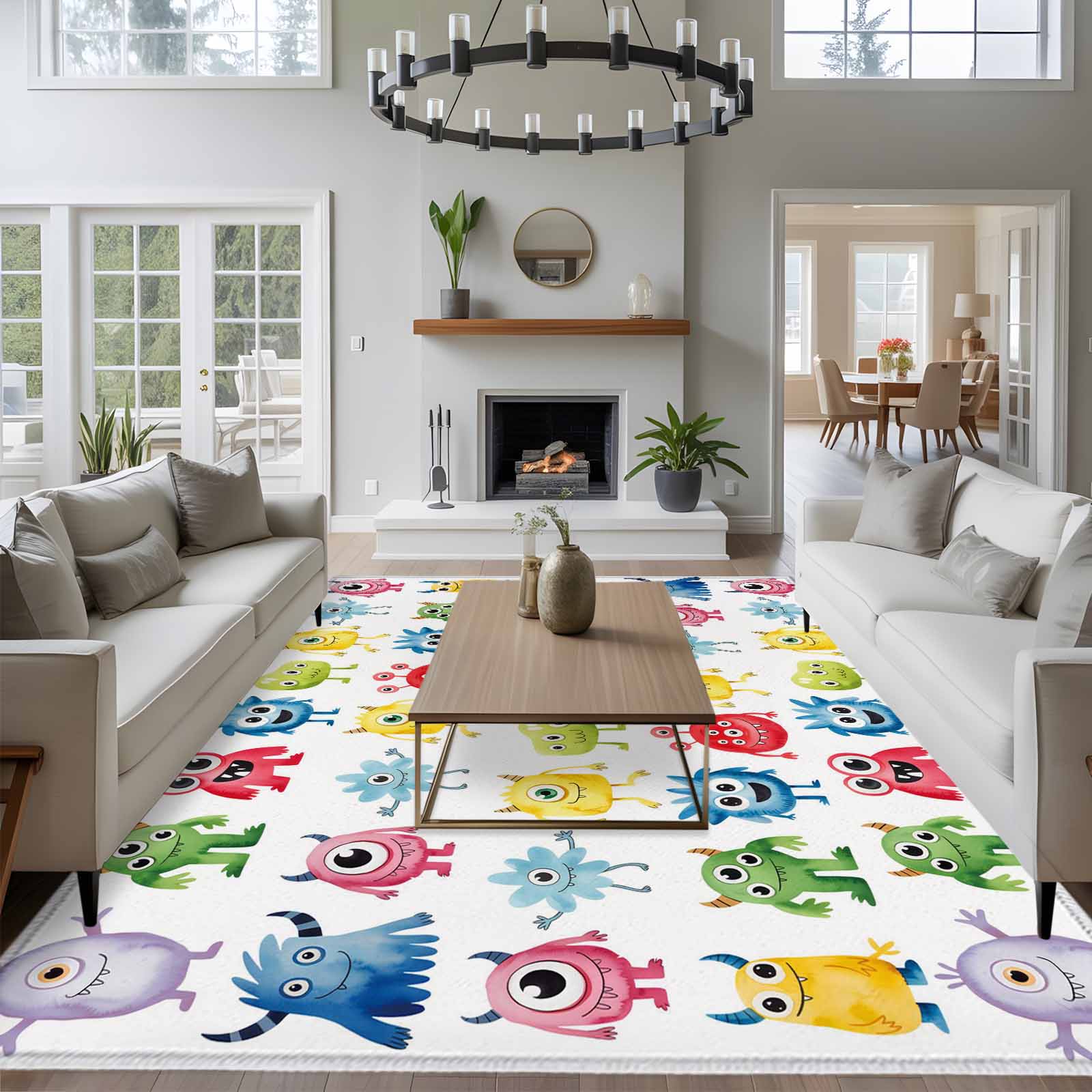 Fun Patterned Area Rugs Abstract Monster 8x10 Area Rug for Living Room Sectional Sofa, Colorful ...