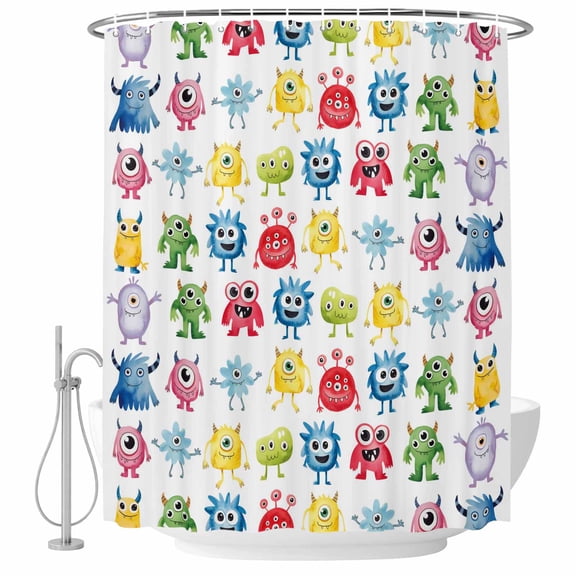 Abstract Monster Bathroom Shower Curtains with Hooks, Colorful Cartoon Funny Waterproof Fabric Washable Shower Curtain for Home Hotel Bathtub Decor 36x72 Inch