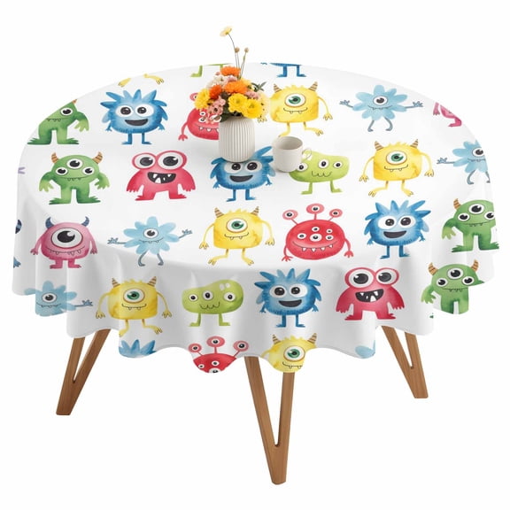 Abstract Monster Round Tablecloth 60 inches Colorful Cartoon Funny Waterproof Oil-Proof Table Cloth Round Table Cover for Holiday Party Picnic Dinner Decor Indoor and Outdoor Use