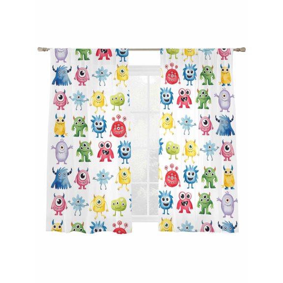 Abstract Monster Sheer Curtains 2 Panels Set Colorful Cartoon Funny Sheer Window Curtains Light Filtering Rod Pocket Voile Drapes for Bedroom Living Room 52"x63"