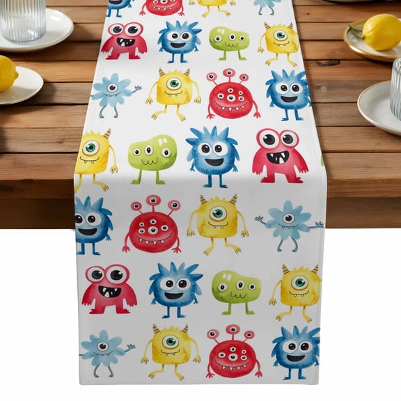 Abstract Monster Table Runner, Colorful Cartoon Funny Washable Kitchen Table Runners Dress Scarves for Dining Table Decorations Party, 13x36in