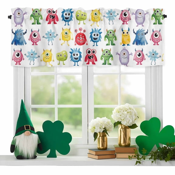 Abstract Monster Valances for Windows, Colorful Cartoon Funny Rod Pocket Valance Short Window Treatments Curtains for Kitchen Bathroom Bedroom Decor, 42 x 12 Inches