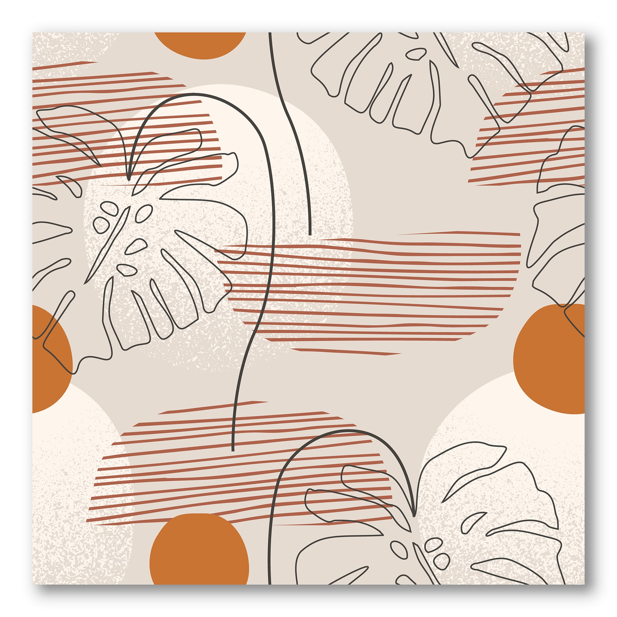 Abstract Monstera Leaf and One Line Art Shapes 30 in x 30 in Painting Canvas Art Print, by Designart