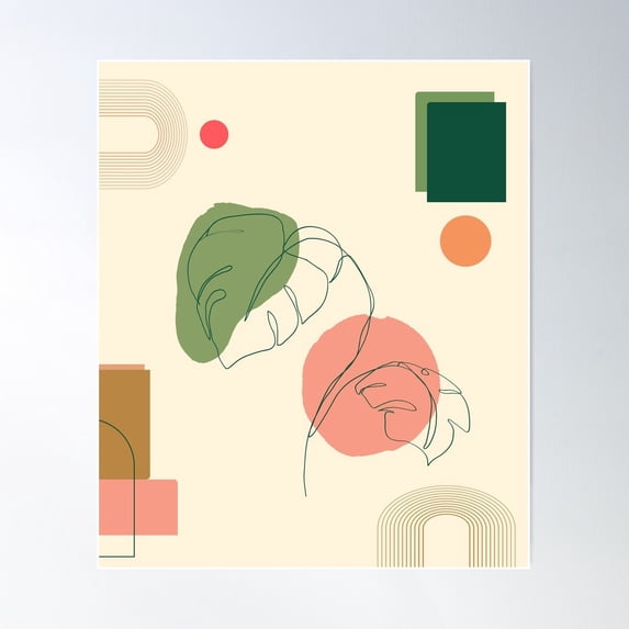 Abstract Monstera Plant Modern Poster Wall Art, Modern Wall Decor For Living Room Bedroom, 24x36 UNFRAMED