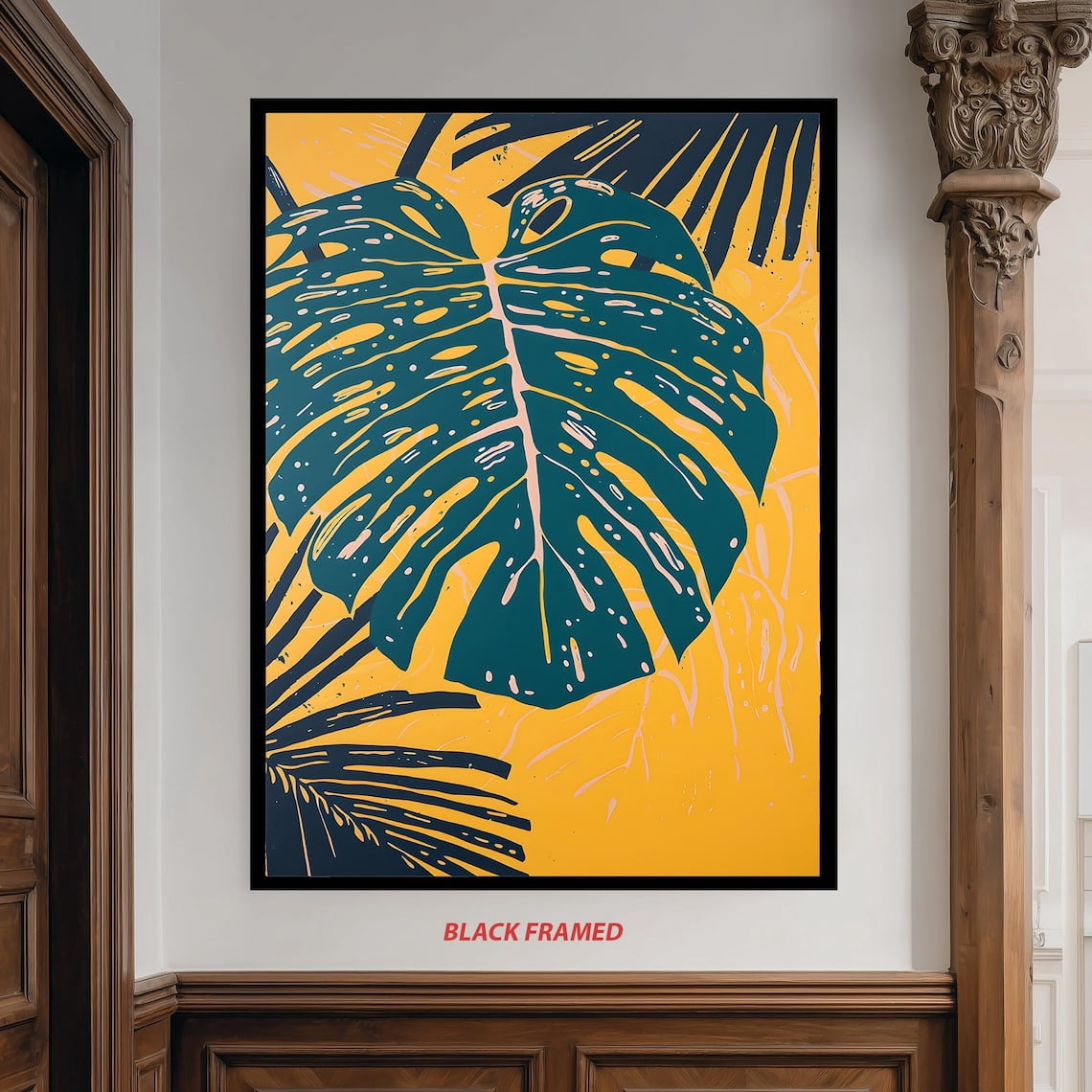 Abstract Monstera Print Mustard Yellow Botanical Wall Art Unframed ...