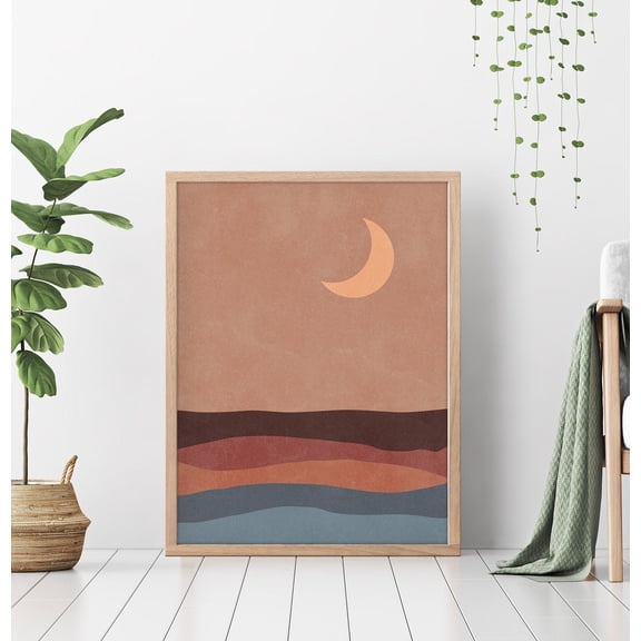 Abstract Moon Art Print, Boho Celestial Wall Decor Home Decor #1752, 8x12 UNFRAMED