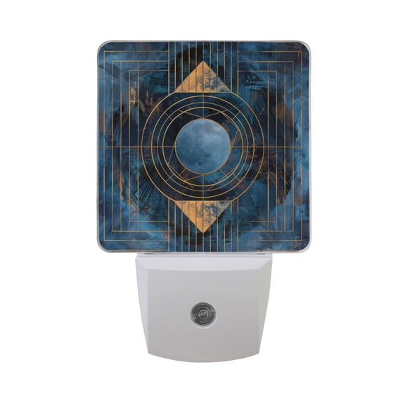 Abstract Moon Blue Geometric Night Light 2 Pack LED Nightlight Plug into Wall Dusk to Dawn Sensor Soft White